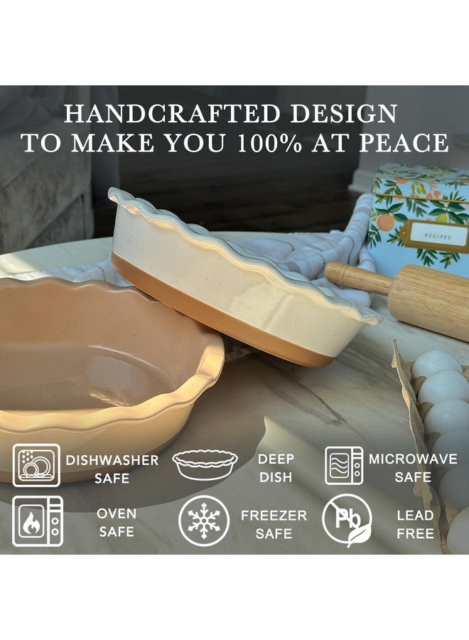 Mora Ceramic Deep Fluted Pie Dish for Baking - 9 inch Porcelain Pie Plate for Apple, Quiche, Pot Pies, Tart, etc. - Modern Farmhouse Style - Vanilla White - Image 3