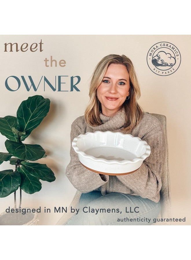 Mora Ceramic Deep Fluted Pie Dish for Baking - 9 inch Porcelain Pie Plate for Apple, Quiche, Pot Pies, Tart, etc. - Modern Farmhouse Style - Vanilla White - Image 2