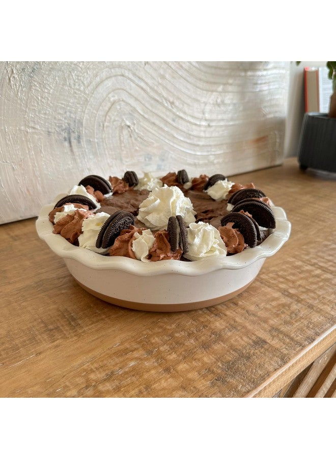 Mora Ceramic Deep Fluted Pie Dish for Baking - 9 inch Porcelain Pie Plate for Apple, Quiche, Pot Pies, Tart, etc. - Modern Farmhouse Style - Vanilla White - Image 4