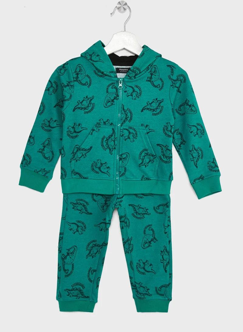 Ripples Boys  Basic Solid Zipper Hoodie And Jogger Set