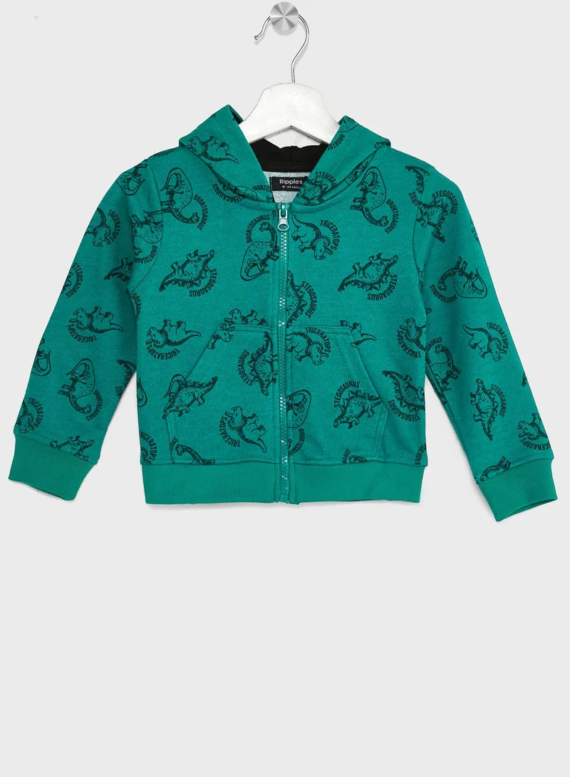Ripples Boys  Basic Solid Zipper Hoodie And Jogger Set