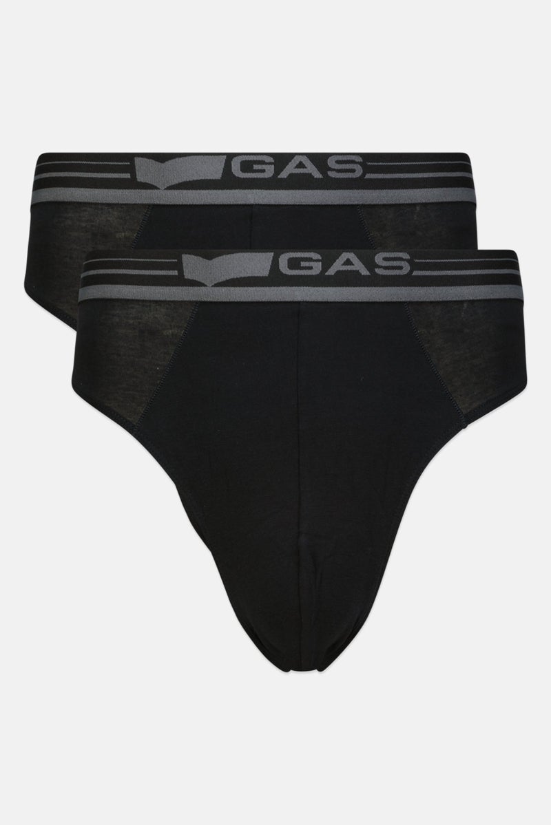 GAS Men 2 Pieces Brand Logo Pull On Brief, Black - Image 1