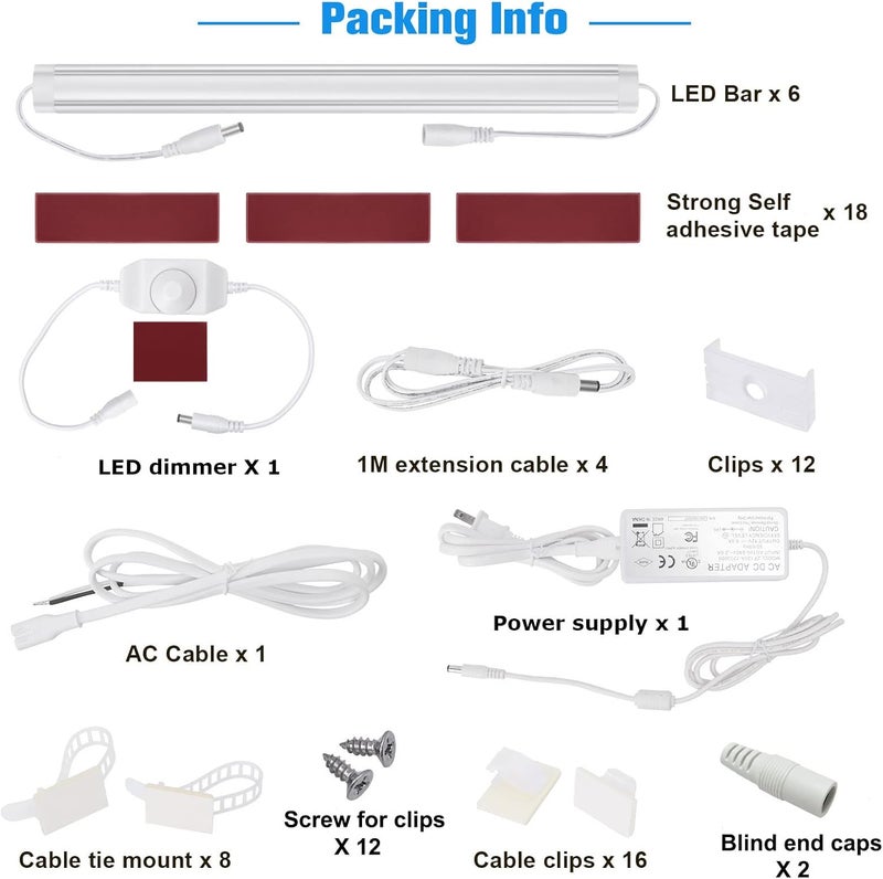 Litever Kitchen Under Cabinet LED Lighting Kit, Super Bright, 6 PCS 12 Inches Light Bars, Plug-in or Hardwire Power Adapter, 31W 2000 Lumen, for Cabinet Counter Shelf Workbench (Daylight White 5000K) - Image 3