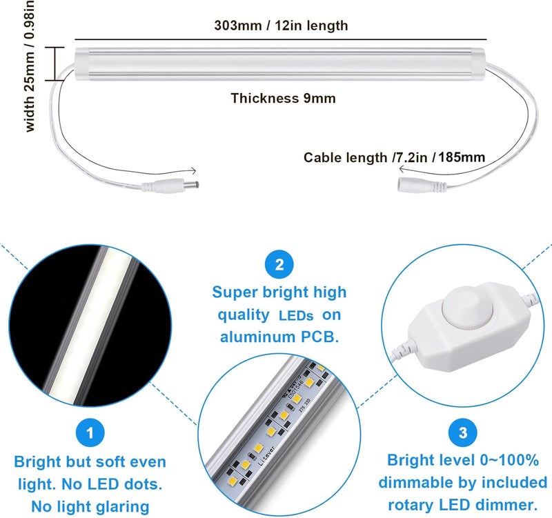 Litever Kitchen Under Cabinet LED Lighting Kit, Super Bright, 6 PCS 12 Inches Light Bars, Plug-in or Hardwire Power Adapter, 31W 2000 Lumen, for Cabinet Counter Shelf Workbench (Daylight White 5000K) - Image 2