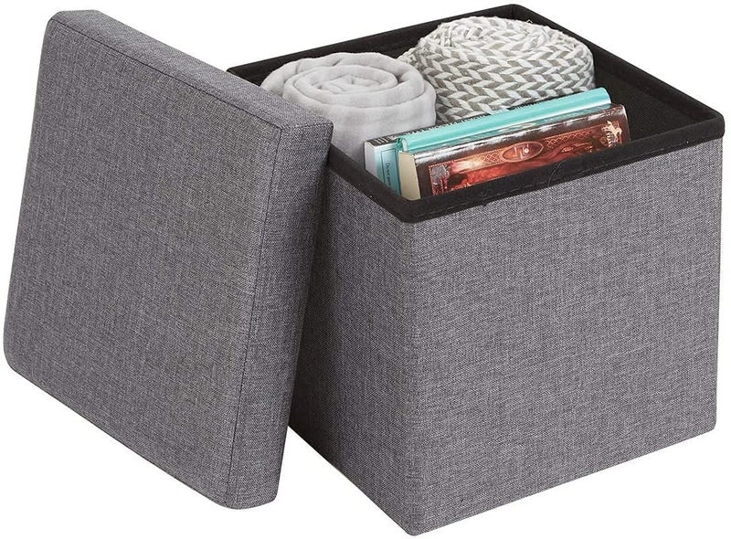 LOCKET Foldable Storage Bins Box Ottoman Bench Container Organizer with Cushion Seat Lid Cube Space Saving Storage Box Foot Rest Sear Grey Color 30X30 cm - Image 5