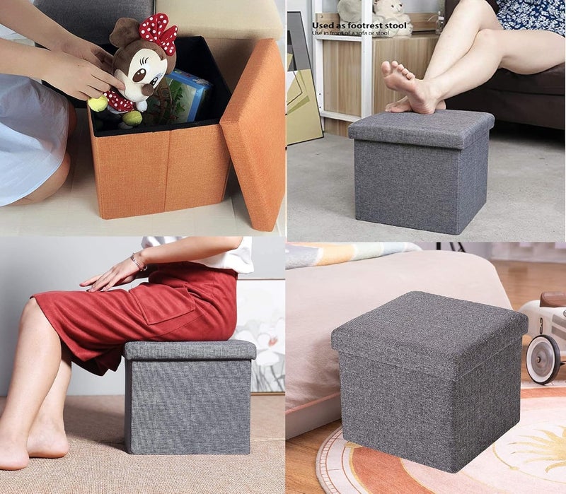 LOCKET Foldable Storage Bins Box Ottoman Bench Container Organizer with Cushion Seat Lid Cube Space Saving Storage Box Foot Rest Sear Grey Color 30X30 cm - Image 4