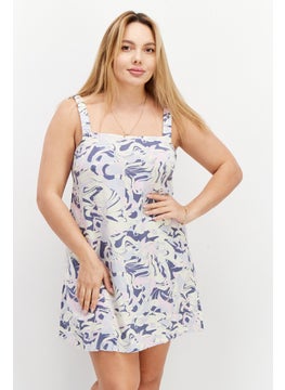Women Abstract Print Mini Dress, Cream Combo