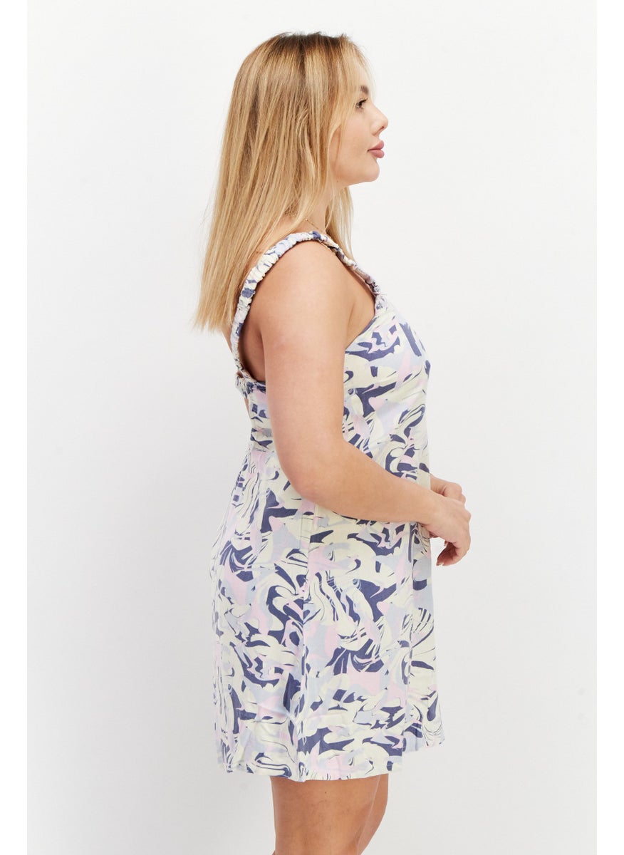 rvca - Women Abstract Print Mini Dress, Cream Combo - Image 1