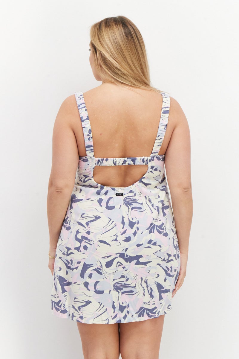 rvca فستان ميني مطبوع بتصميم تجريدي للنساء، مجموعة كريمة - Image 2