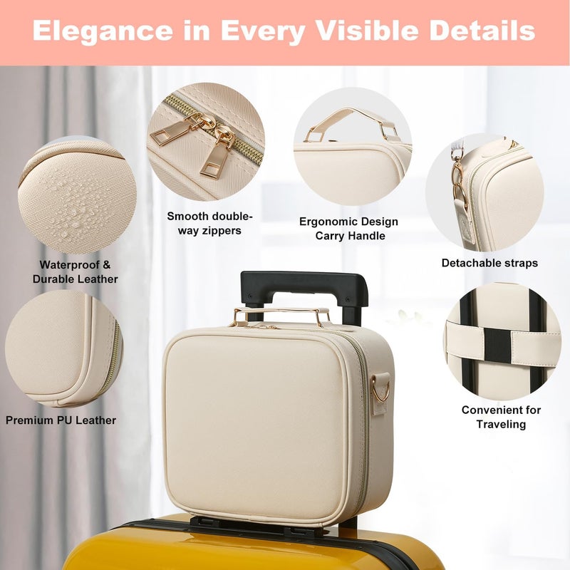 Mocado Travel Makeup Bag with LED Lighted Mirror,Travel Makeup Organizer,Makeup Case with 3 Color Lighted Setting and 10x Magnifying Mirror,Portable Storage and Adjustable Dividers Makeup Box(Beige) - Image 2