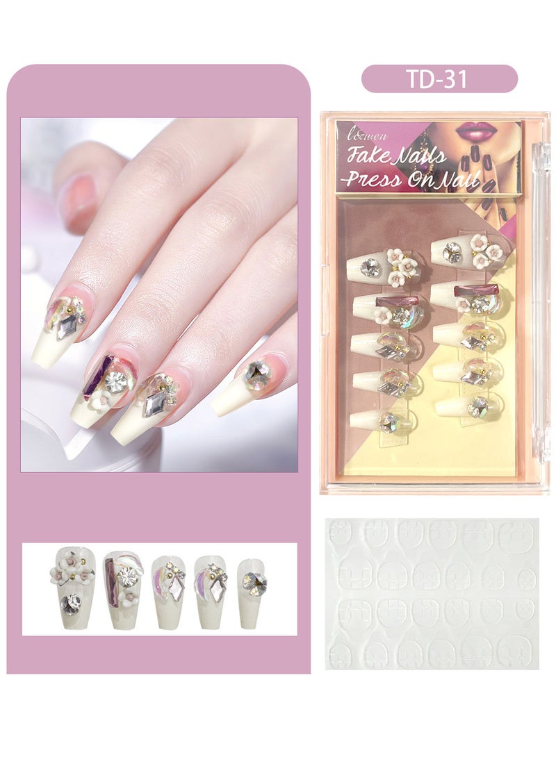 l&wen 24 Pcs Fake Nails Tip Set Long Lasting Stylish Chip-Free Short French Press on Nails Nail Art Design for Salons and DIY with 36Pcs Nail Adhesive Glue Tapes - Image 1