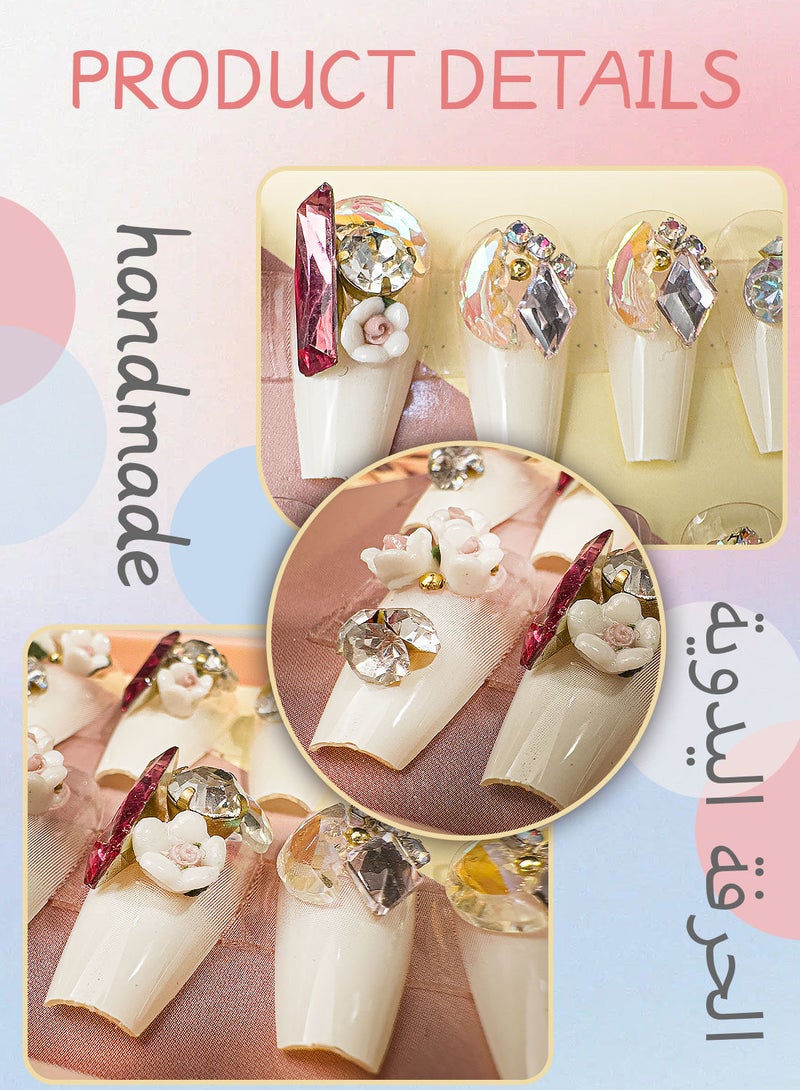 l&wen 24 Pcs Fake Nails Tip Set Long Lasting Stylish Chip-Free Short French Press on Nails Nail Art Design for Salons and DIY with 36Pcs Nail Adhesive Glue Tapes - Image 2