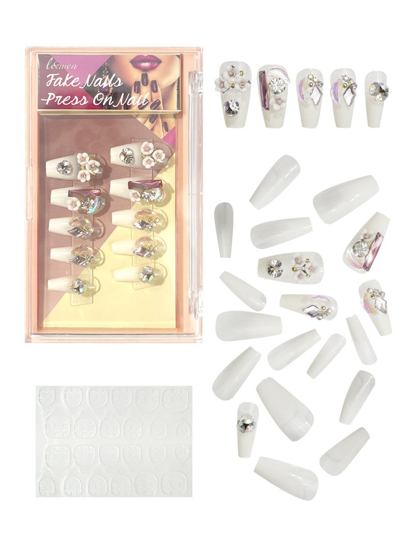l&wen 24 Pcs Fake Nails Tip Set Long Lasting Stylish Chip-Free Short French Press on Nails Nail Art Design for Salons and DIY with 36Pcs Nail Adhesive Glue Tapes - Image 3