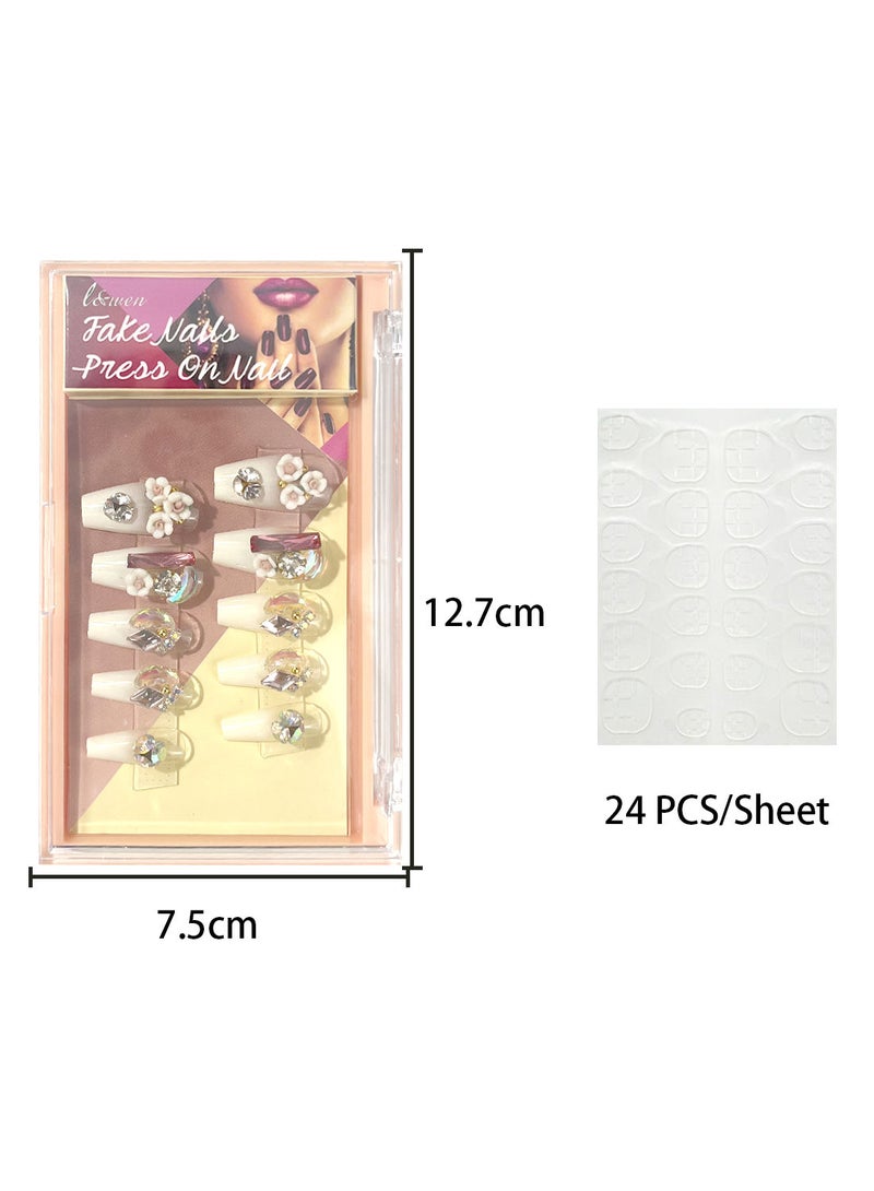 l&wen 24 Pcs Fake Nails Tip Set Long Lasting Stylish Chip-Free Short French Press on Nails Nail Art Design for Salons and DIY with 36Pcs Nail Adhesive Glue Tapes - Image 4