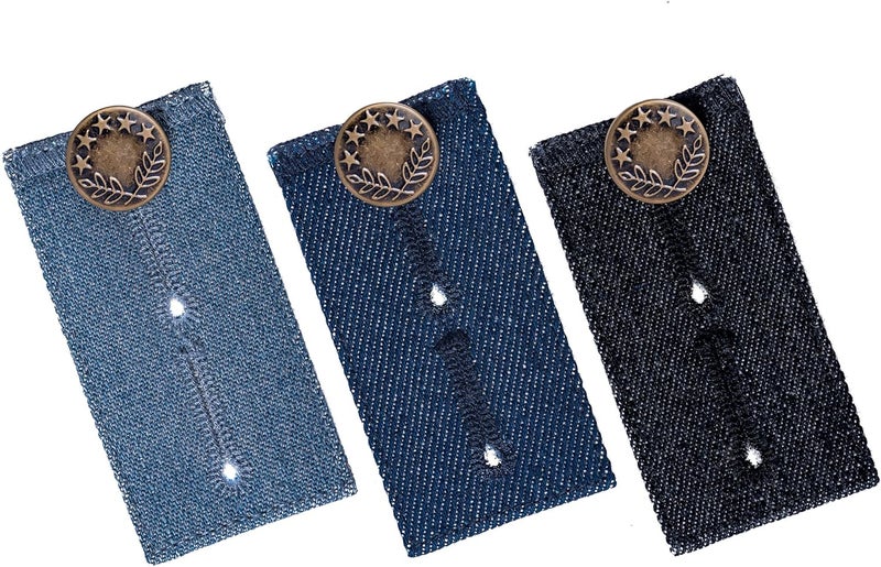 Johnson Smith Waistband Extenders by | Button Extender for Pants | Denim Material | Pack of 3 Shades | Premium Metal Buttons | 2 Button Holes | Button Extender for Jeans - Image 1