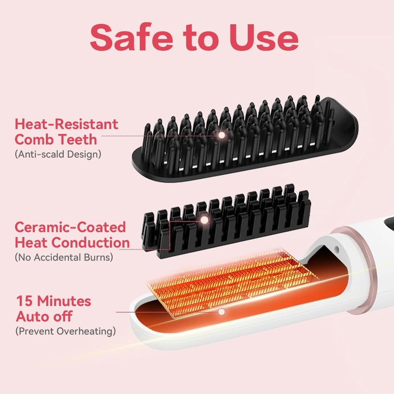 ECVV Portable Hair Straightener Brush Mini Cordless Hair Straightening Comb with Anti-Scald Ceramic Plate, Ionic Hair Straightening Brush for Travel 4 Temp Set LED Display - Image 5