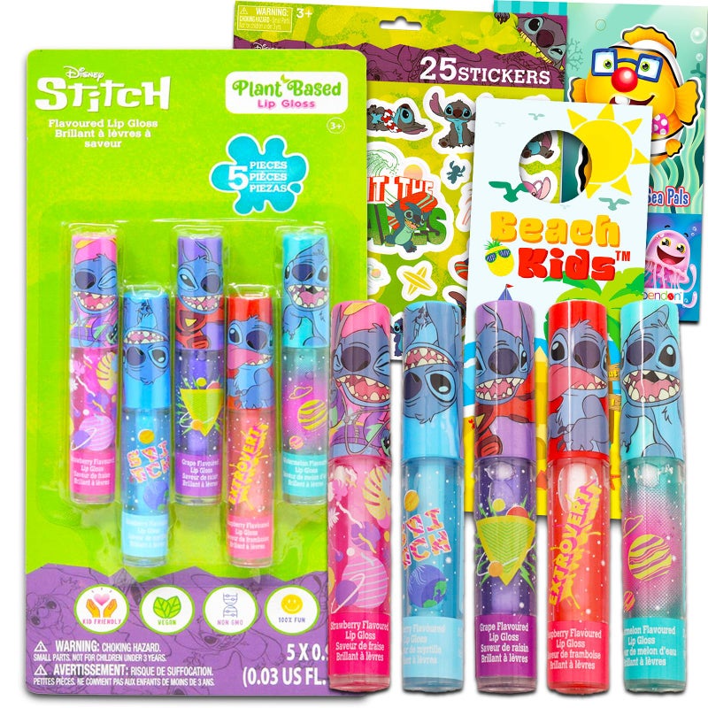 Lilo & Stitch Stitch Lip Gloss Bundle for Girls â€“ 5 Pack of Stitch Glosses for Lips in Assorted Flavors Plus Stickers, More | Stitch Party Favors for Kids - Image 1