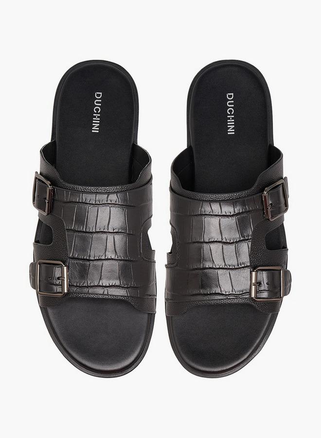 DUCHINI Men Textured Buckle Accent Sandals - Image 1