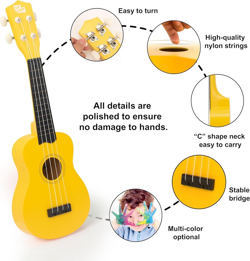 CB SKY Soprano Ukulele 21"/53cm for kids, beginners and students (Yellow) - Image 2