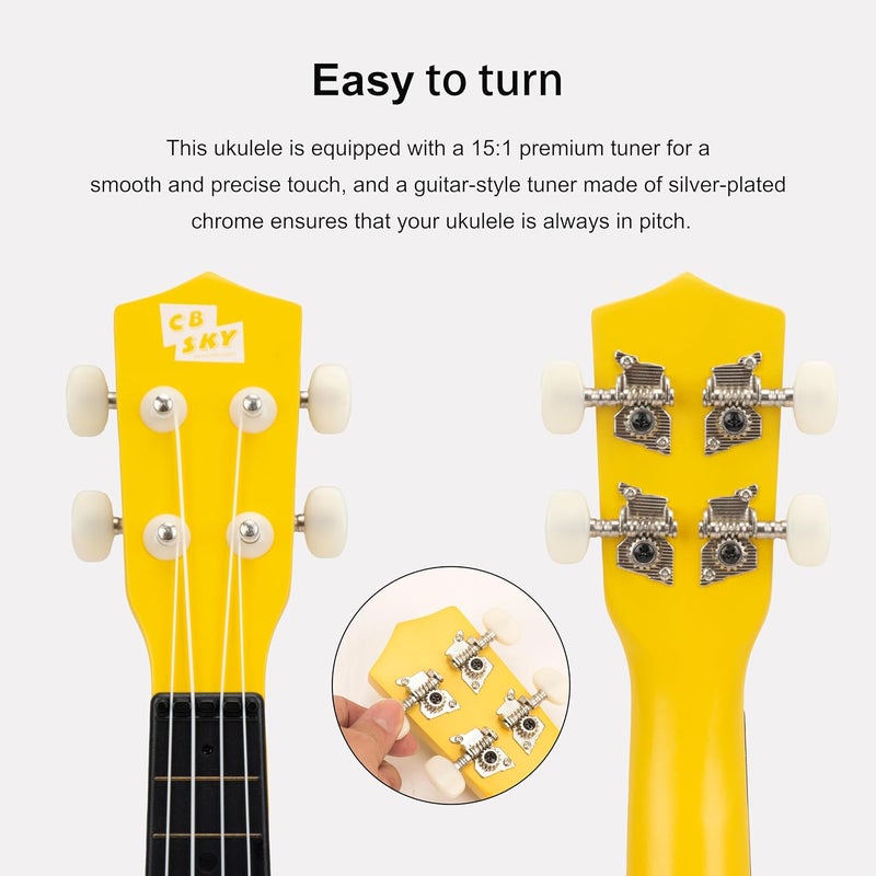 CB SKY Soprano Ukulele 21"/53cm for kids, beginners and students (Yellow) - Image 3