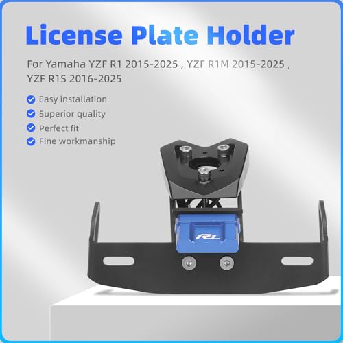 GZDLMoto License Plate Holder, Tail Tidy For YAMAHA YZF R1 R1-M 2015-2025/ R1-S 2016-2025, Fender Eliminator with LED License Plate Lights and Turn Signal Mounting Holes (Black - Blue label) - Image 3