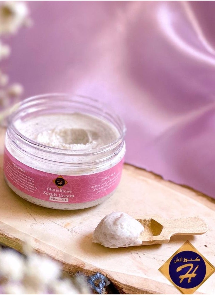 Kunooz H - Kunuz H Glutathione & Vitamin E Scrub Cream: For deep exfoliation, lightening and unifying the skin tone, improving its elasticity and purifying it from pigmentation, while renewing skin cells to give you soft, radiant and healthy skin 500g - Image 1