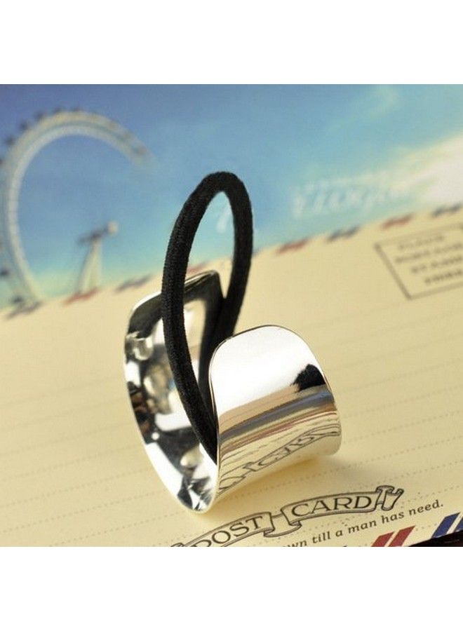 El Regalo Circle Cuff Elastic Ponytail Holders Hair Tie ; Curved Cuff Semicircle Elastic Stretch Ponytail Holder Hair Rubber Band For Girls & Women (1 Golden & 1 Silver) - Image 5