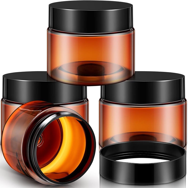Patelai 4 Pieces Round Wide-mouth Leak Proof Plastic Container Jars with Lids for Travel Storage Makeup Beauty Products Face Creams Oils Salves Ointments DIY Making(4 Ounce,Amber) - Image 1