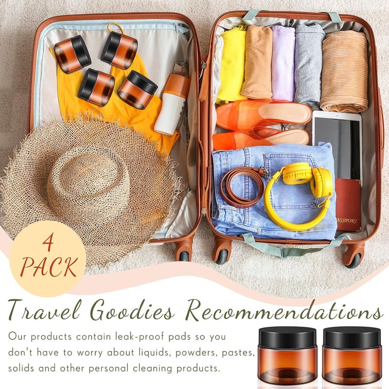 Patelai 4 Pieces Round Wide-mouth Leak Proof Plastic Container Jars with Lids for Travel Storage Makeup Beauty Products Face Creams Oils Salves Ointments DIY Making(4 Ounce,Amber) - Image 5