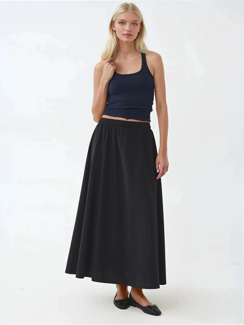 Busem BUSEM Elastic Waist Midi Skirt with Pockets