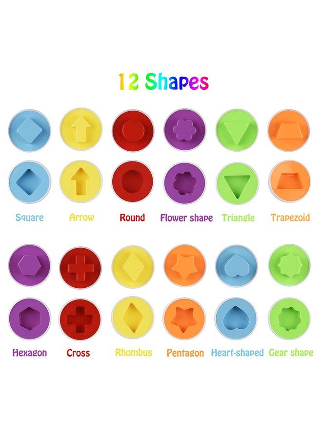 Hhyn Matching Eggs Set with Beige Eggs Holder, Upgraded Toddler Egg Toys Learning Shapes and Colors Educational Puzzle Sorting Games Improve Motor Skills for Kids Easter Gift, 12 Eggs - Image 2