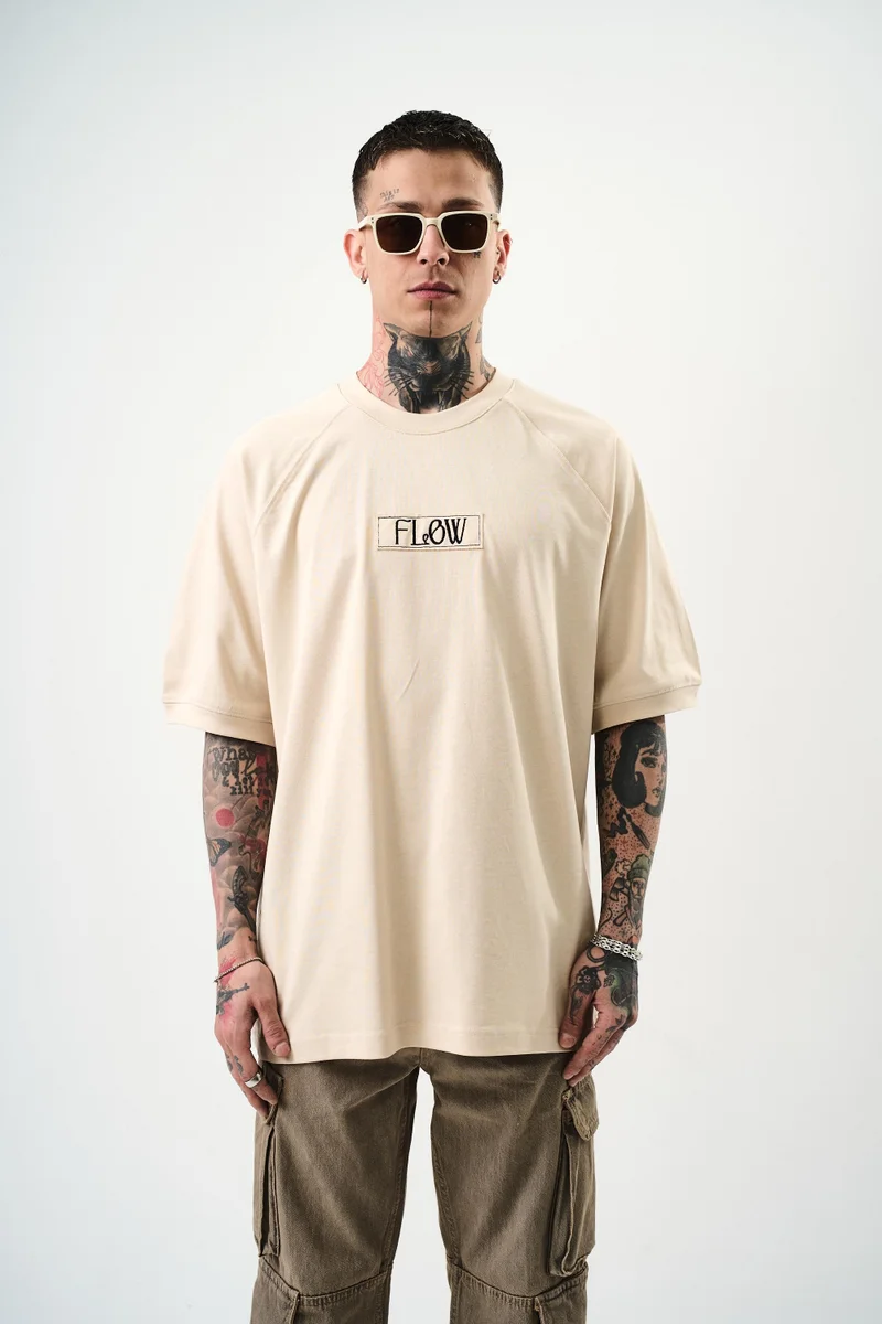 RESPIRE Men's Flow Embroidered Oversize T-Shirt Beige