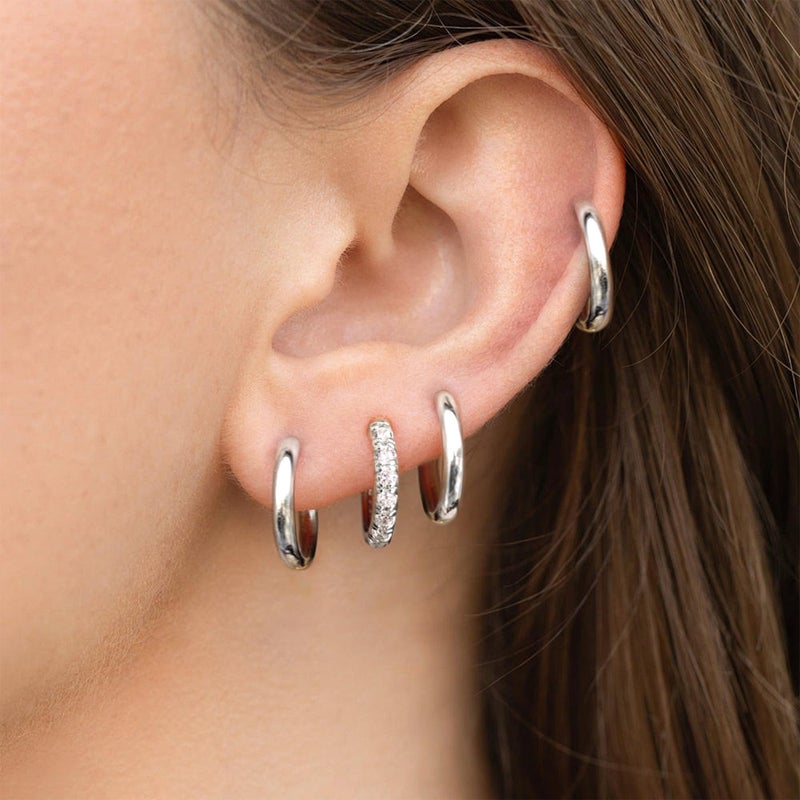 Poxtex 12mm Huggie Hoop Earrings Set for Women Men Trendy - Silver Plated Stack Cartilage Earring Multiple Piercing Lightweight Mini Thin Cute Dainty Clip On Jewelry Gifts for Women - Image 4