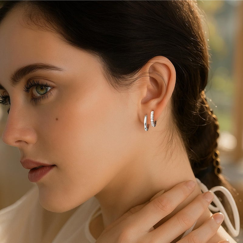 Poxtex 12mm Huggie Hoop Earrings Set for Women Men Trendy - Silver Plated Stack Cartilage Earring Multiple Piercing Lightweight Mini Thin Cute Dainty Clip On Jewelry Gifts for Women - Image 2