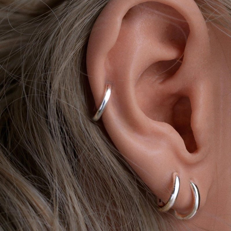 Poxtex 12mm Huggie Hoop Earrings Set for Women Men Trendy - Silver Plated Stack Cartilage Earring Multiple Piercing Lightweight Mini Thin Cute Dainty Clip On Jewelry Gifts for Women - Image 3