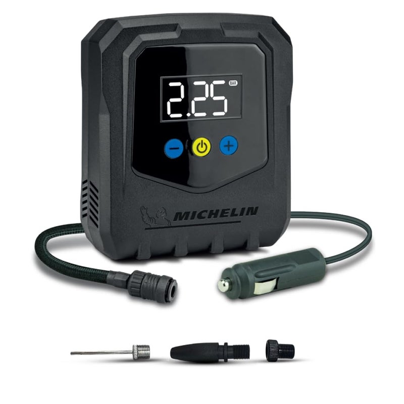 Michelin مضخة هواء رقمية صغيرة قابلة للبرمجة 12 فولت | مضخة هواء عالية التدفق 20 لتر/دقيقة مع ضغط أقصى 120 PSI، شاشة LED ووظيفة ضغط مسبق التعيين، إيقاف تلقائي، خرطوم توصيل سريع - Image 1