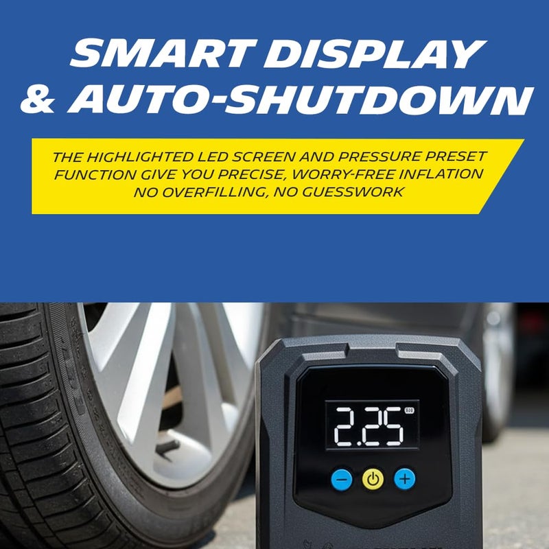 Michelin مضخة هواء رقمية صغيرة قابلة للبرمجة 12 فولت | مضخة هواء عالية التدفق 20 لتر/دقيقة مع ضغط أقصى 120 PSI، شاشة LED ووظيفة ضغط مسبق التعيين، إيقاف تلقائي، خرطوم توصيل سريع - Image 2