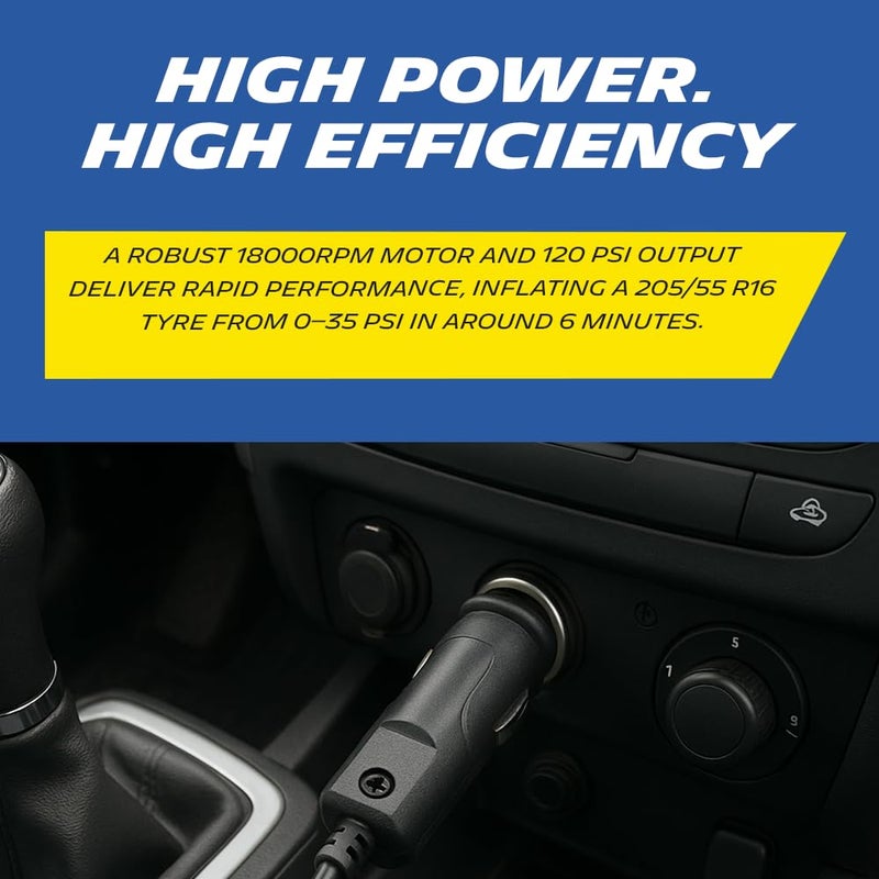 Michelin مضخة هواء رقمية صغيرة قابلة للبرمجة 12 فولت | مضخة هواء عالية التدفق 20 لتر/دقيقة مع ضغط أقصى 120 PSI، شاشة LED ووظيفة ضغط مسبق التعيين، إيقاف تلقائي، خرطوم توصيل سريع - Image 4