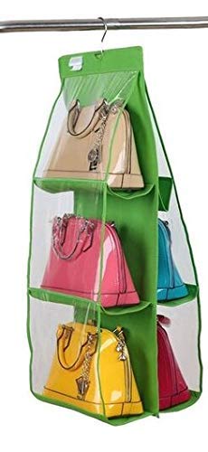 VEDVIT 6 Pockets Pouch Hanging Handbag Organizer Clear Purse Bag Collection Storage Holder Wardrobe Closet Space Saving Fabric for Living Room Bedroom Cupboards Bathroom Home Use