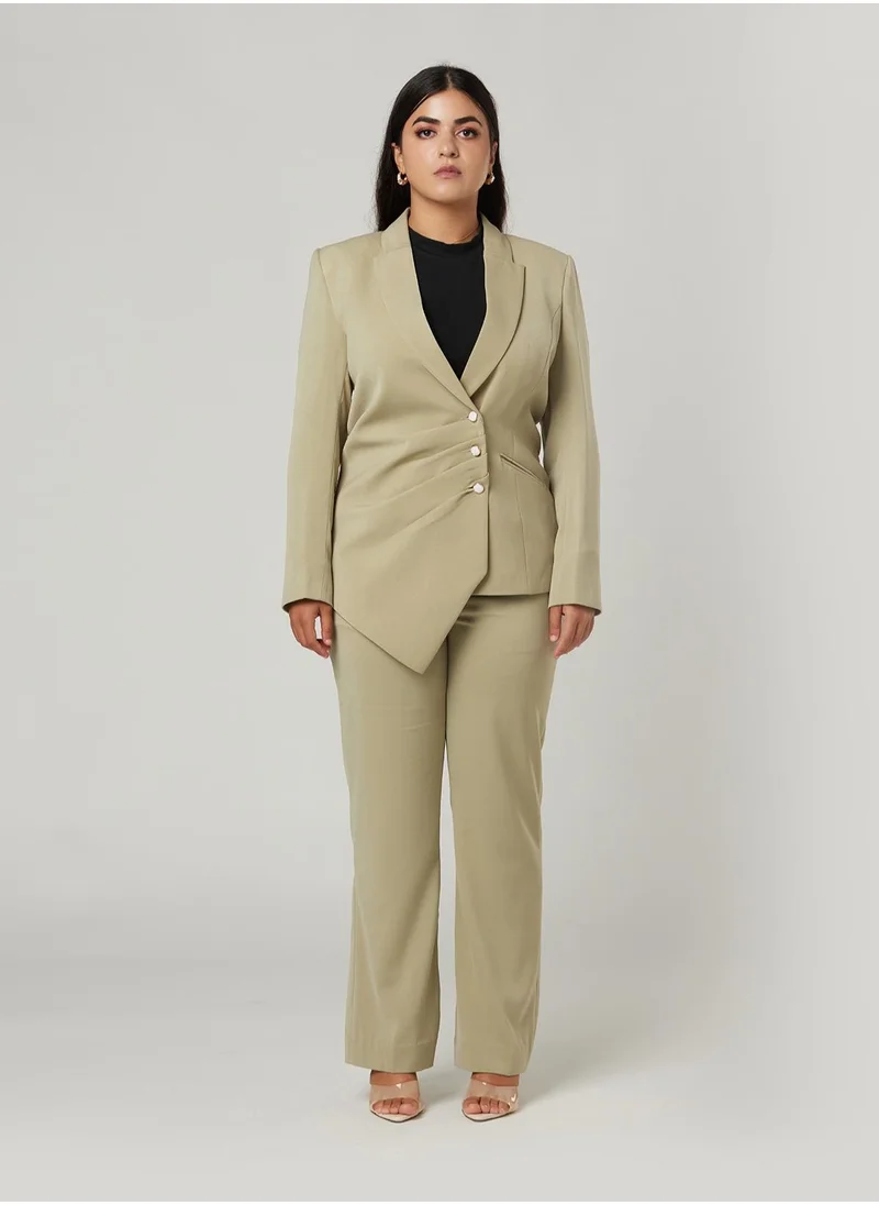 IZEL Sage Pleated Two-piece Suit Set with pants