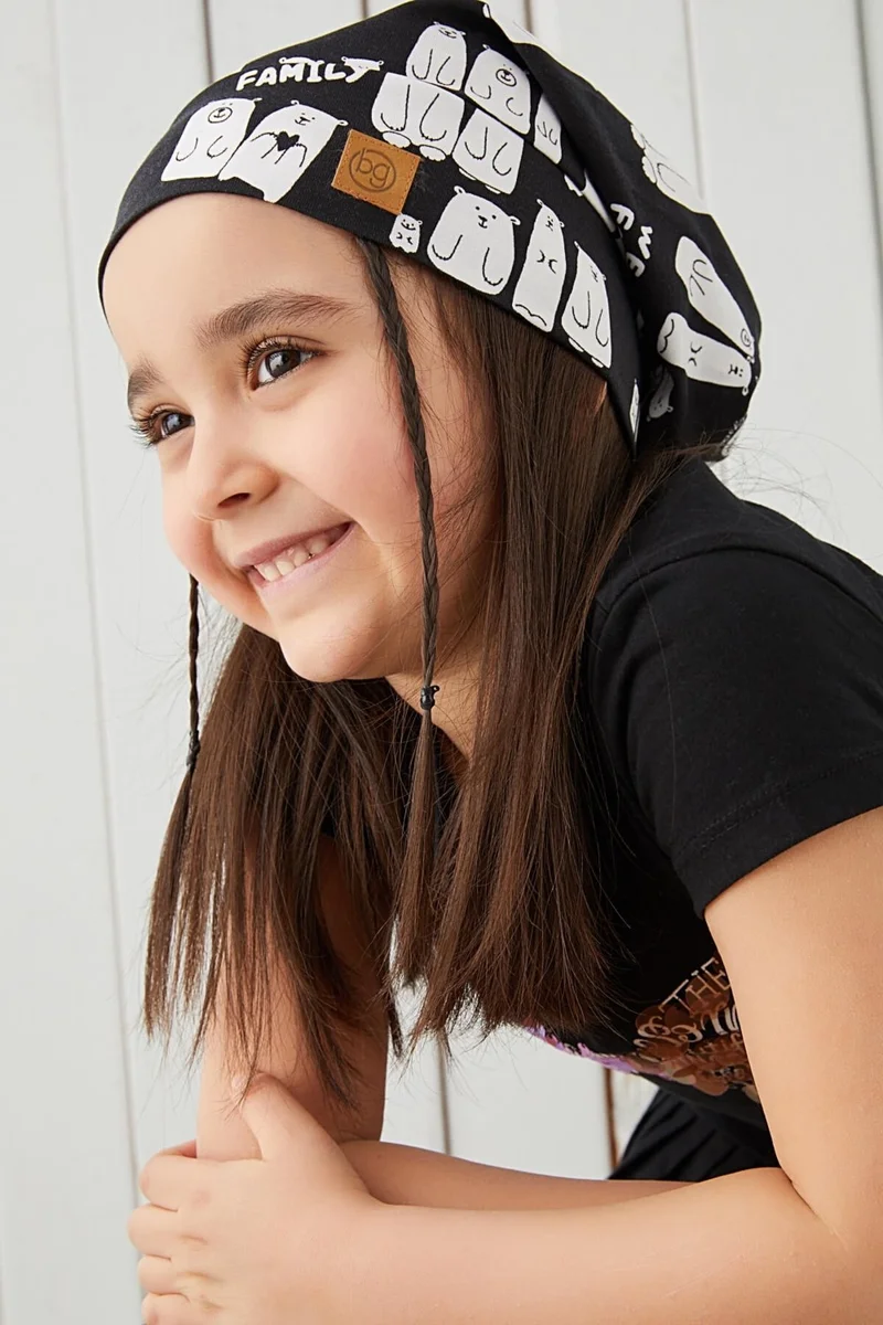 Babygiz Girl's Black and White Yarn 4 Season Hat Beanie Buff Soft Combed Cotton