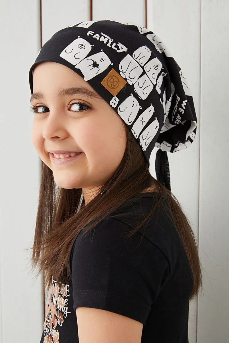 Babygiz Girl's Black and White Yarn 4 Season Hat Beanie Buff Soft Combed Cotton