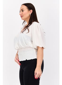 1 State Women Plus Size Surplice Neck Short Sleeve Textured Top, Cream  - Image 2