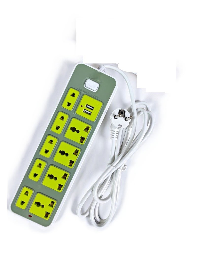 9-Socket Power Strip with 2 USB Ports – 240V/10A Extension for Efficient Device & USB Charging
