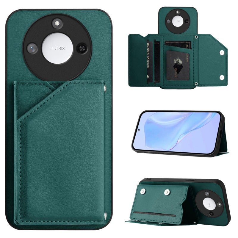 erorex For Honor X60 / X9c Smart  Feel Four Card Slots Phone Case with Wrist Strap(Green) - Image 1