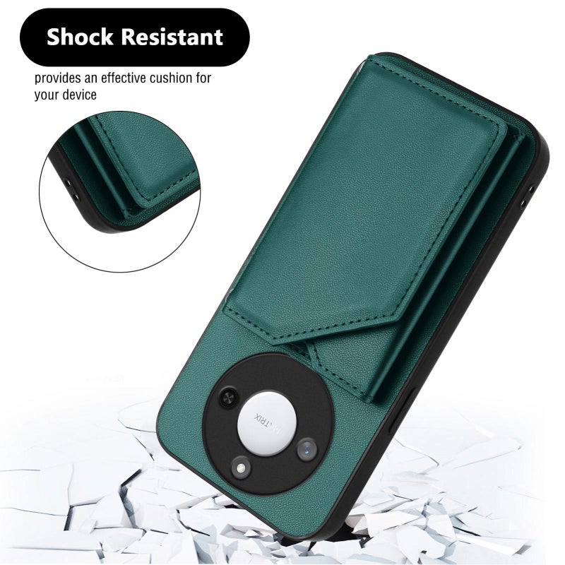 erorex For Honor X60 / X9c Smart  Feel Four Card Slots Phone Case with Wrist Strap(Green) - Image 3