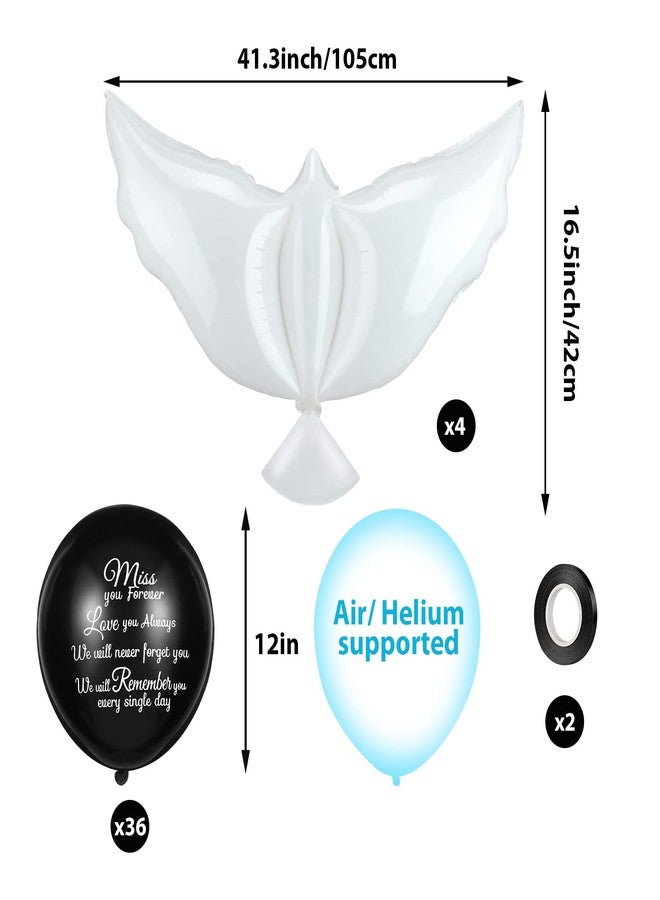 Skylety 36 Pieces Memorial Balloons with 4 Peace Dove Balloons to release Remembrance Helium Supplies in sky for Funerals, Anniversaries, and Memorial Services(Black) - Image 2