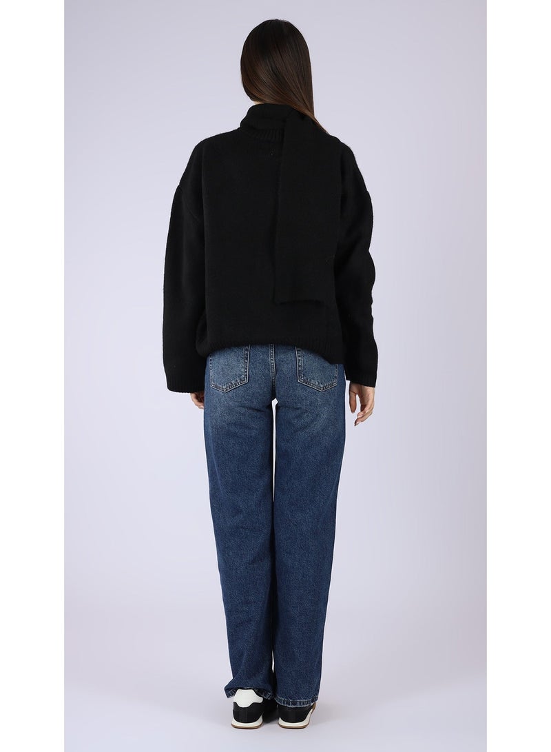 KYVELi Women’s Oversized High-Neck Knit Sweater – Black - Image 5