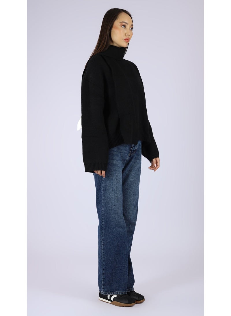KYVELi Women’s Oversized High-Neck Knit Sweater – Black - Image 3