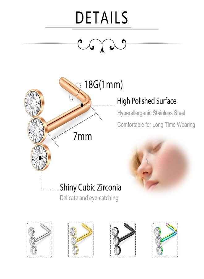 D.Bella 18G Nose Studs Surgical Stainless Steel Nose Rings Studs Diamond L Shaped Nostril Nose Piercing Jewelry - Image 2